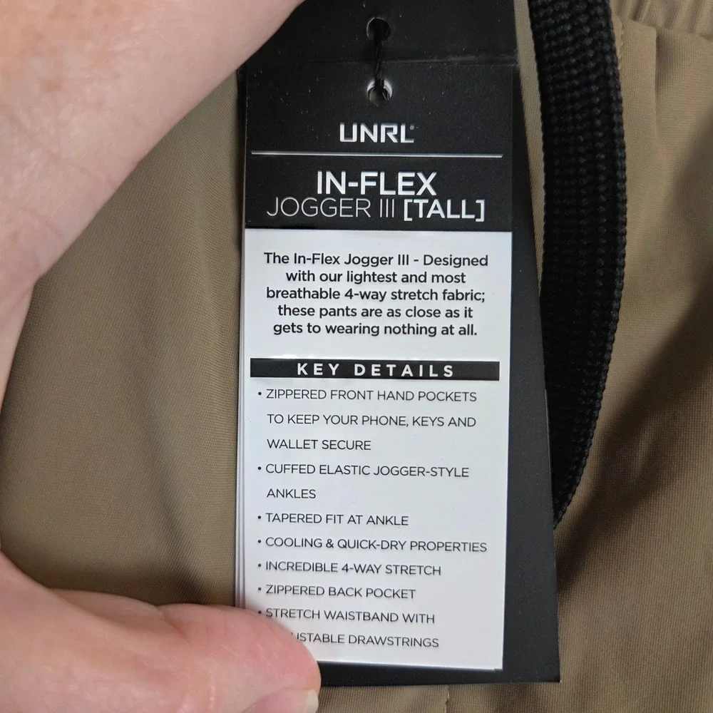 UNRL In-Flex Jogger III Mens L Tall Khaki Performance Pants Active Stretch